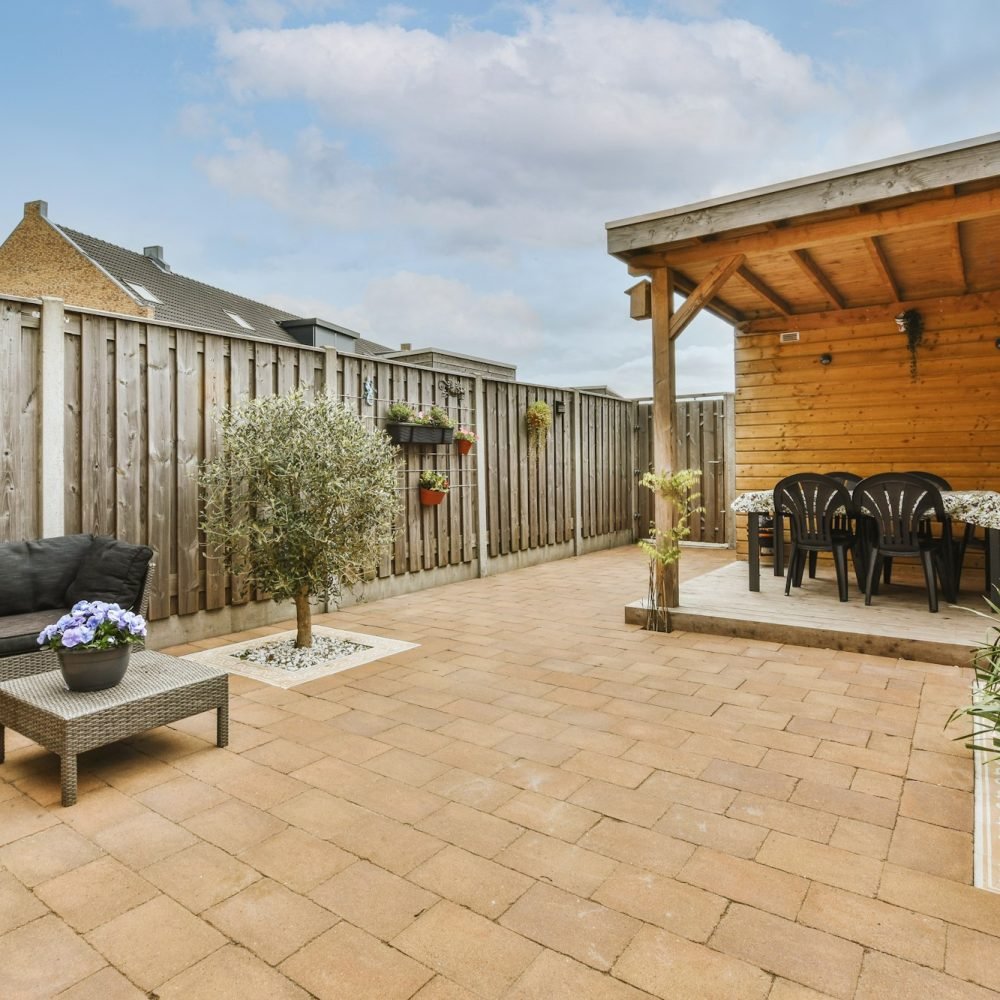 Neat patio with sitting area